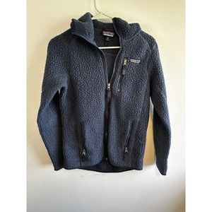 Patagonia Deep Pile Full Zip Fleece Hoodie Jacket Sweatshirt Blue XS Womens